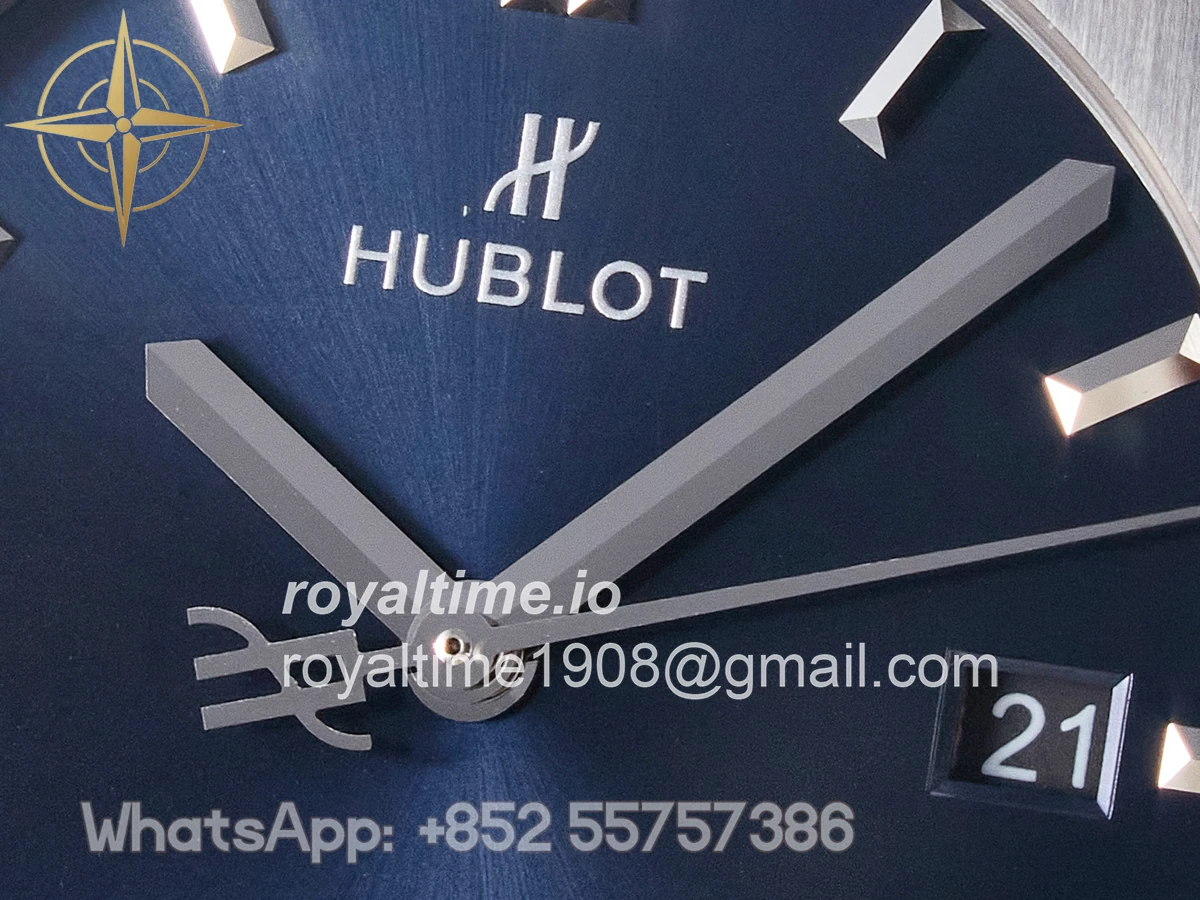 Hublot Classic Fusion 42mm SS JJF Blue Dial on Blue Gummy Leather Strap - Image 9