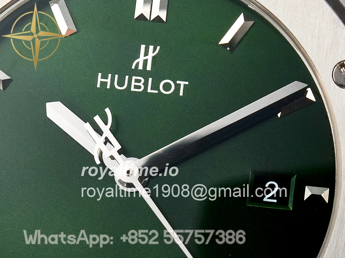 Hublot Classic Fusion 42mm SS JJF Green Dial on Green Gummy Leather Strap - Image 9