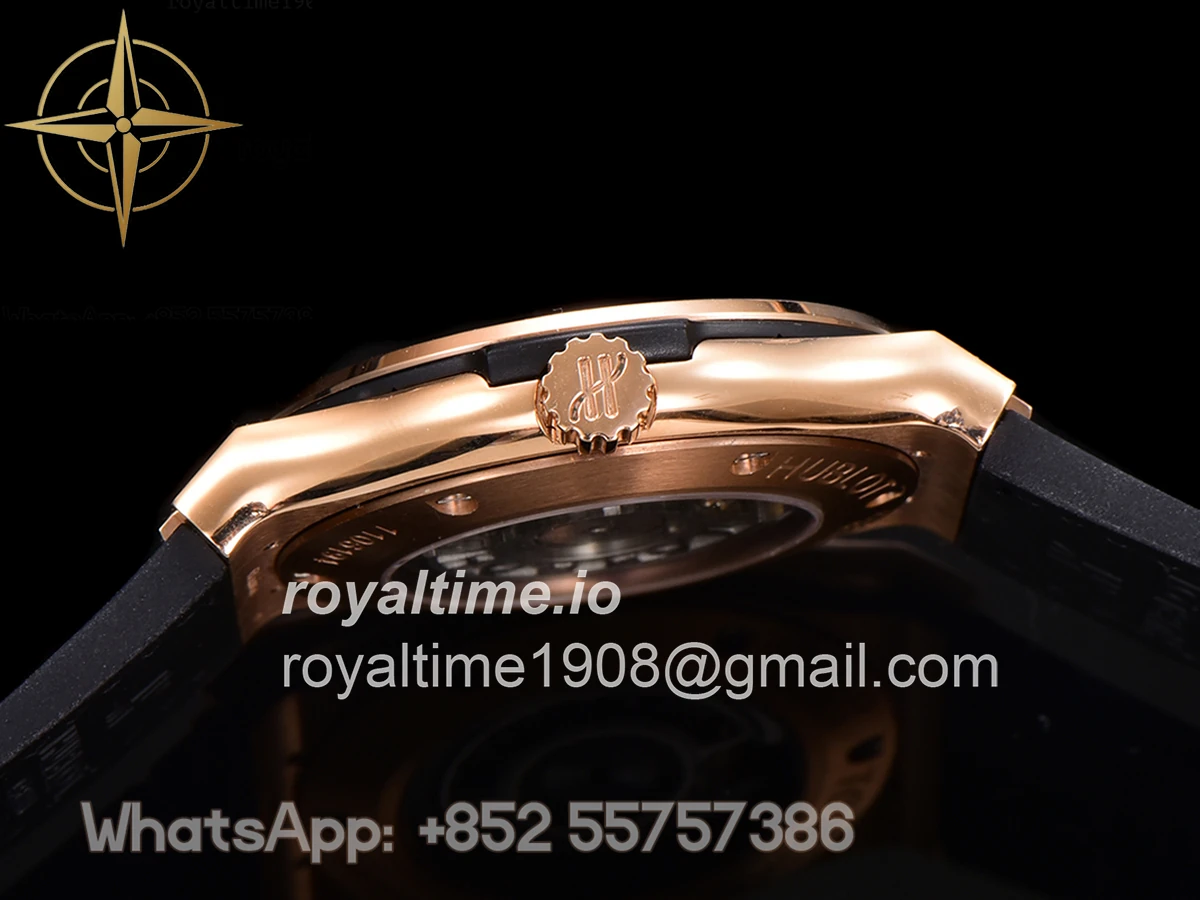 Hublot Classic Fusion Automatic 42mm Diamond Paved Dial in Rose Gold on Black Leather Strap - Image 9