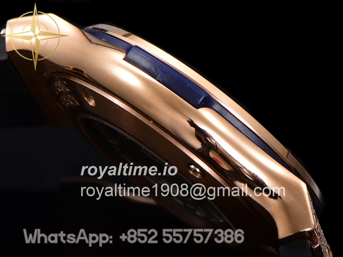 Hublot Classic Fusion Automatic 42mm Diamond Paved Dial in Rose Gold on Blue Leather Strap - Image 9