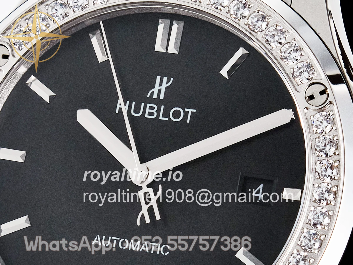 Hublot Classic Fusion Bang 42mm HBF Black Dial Diamonds Bezel on Black Leather Strap A2892 - Image 9