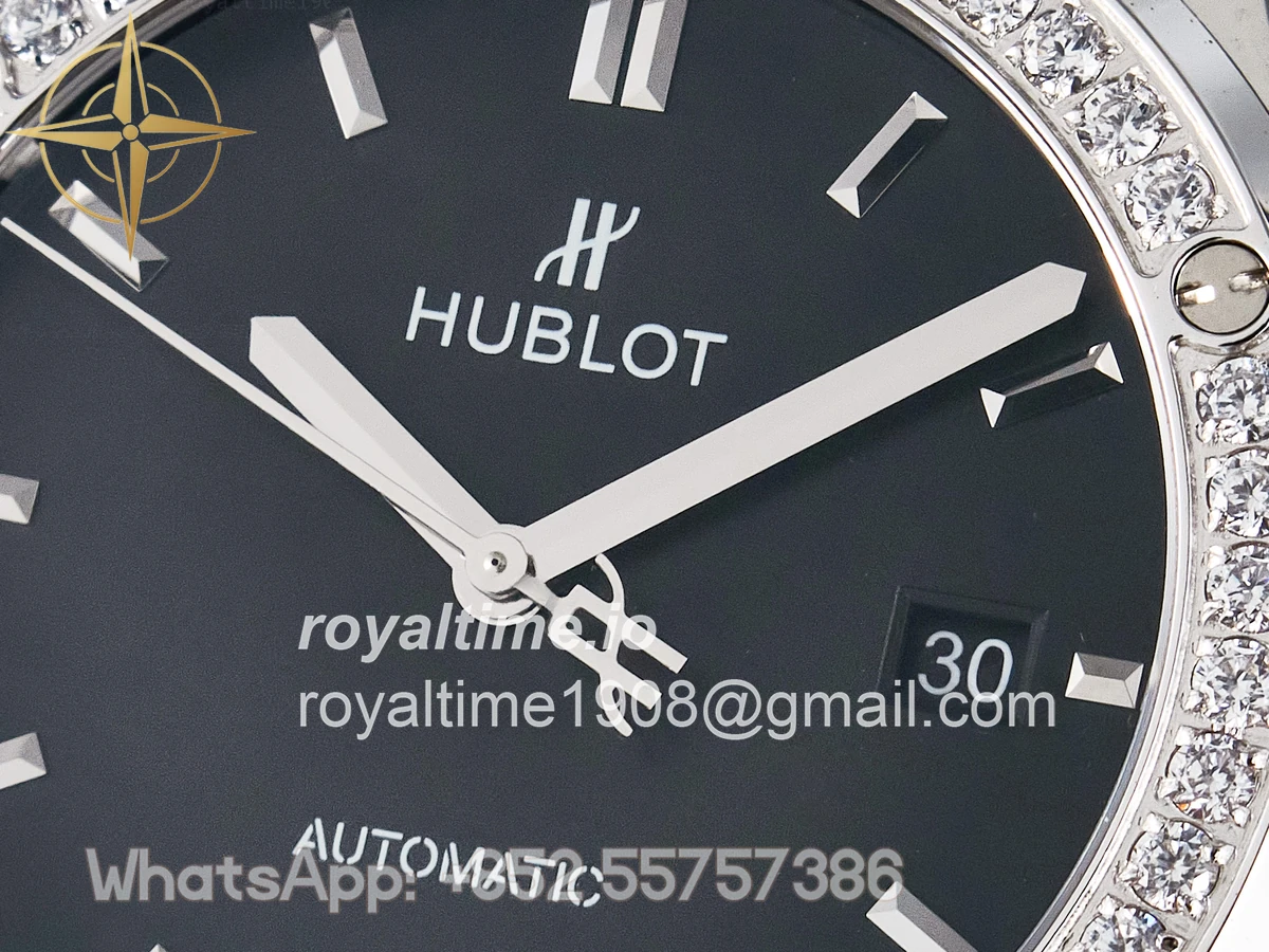 Hublot Classic Fusion Bang 42mm HBF Black Dial Diamonds Bezel on Black Rubber Strap A2892 - Image 9
