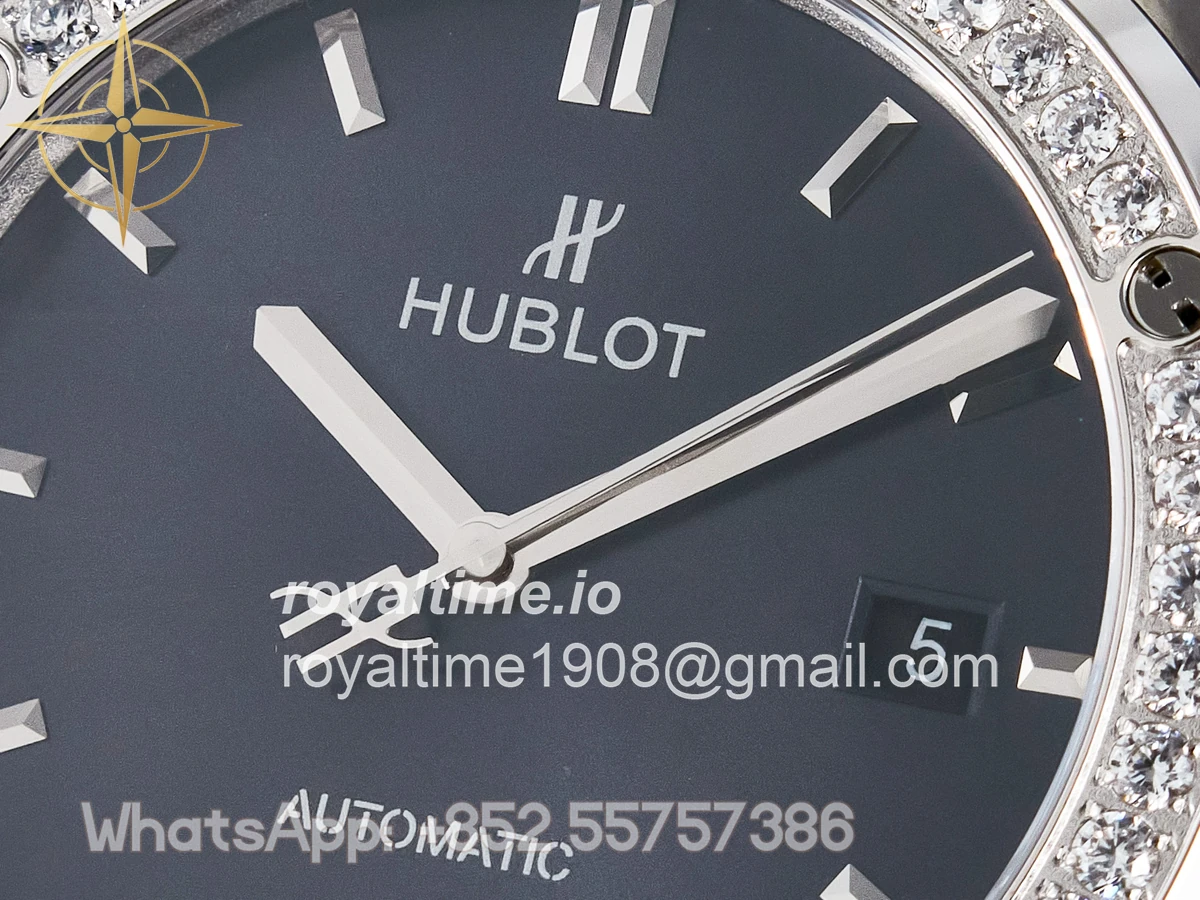 Hublot Classic Fusion Bang 42mm HBF Blue Dial Diamonds Bezel on Blue Rubber Strap A2892 - Image 9
