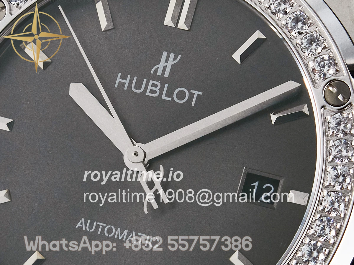 Hublot Classic Fusion Bang 42mm HBF Gray Dial Diamonds Bezel on Gray Rubber Strap A2892 - Image 9