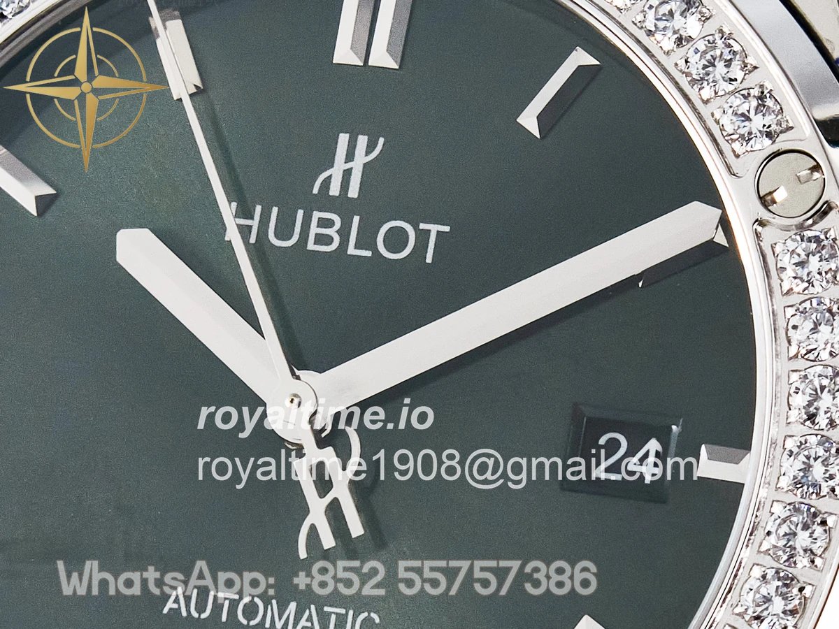 Hublot Classic Fusion Bang 42mm HBF Green Dial Diamonds Bezel on Green Leather Strap A2892 - Image 9