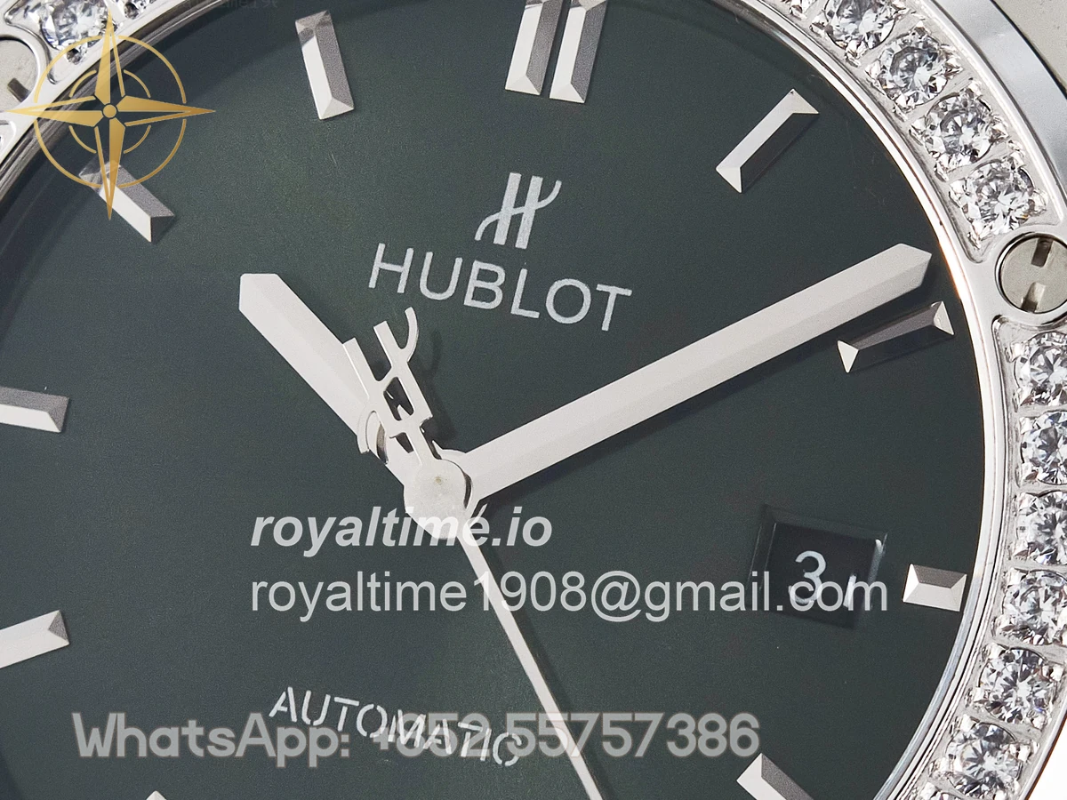 Hublot Classic Fusion Bang 42mm HBF Green Dial Diamonds Bezel on Green Rubber Strap A2892 - Image 9
