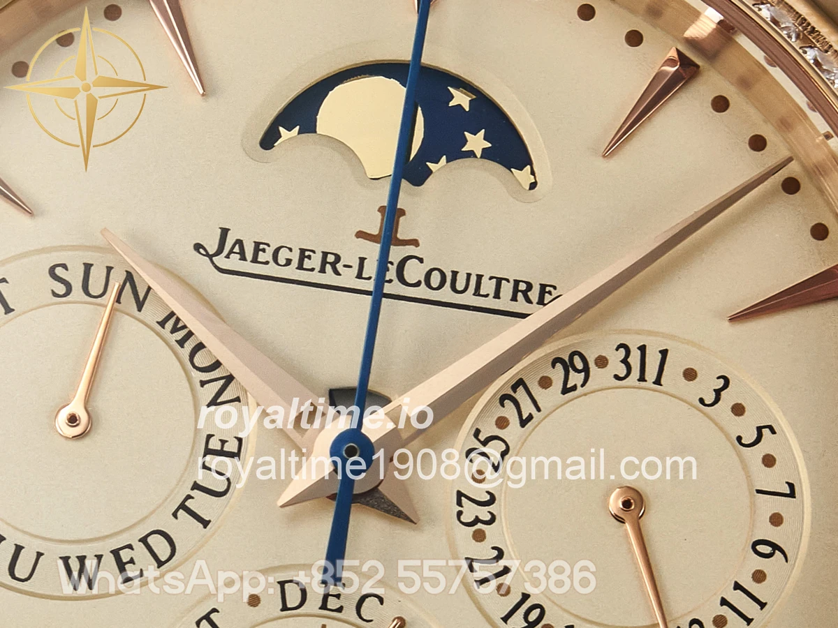 Jaeger-LeCoultre Master Ultra Thin Perpetual Calendar RG V9F Cream Dial Diamonds Bezel on Brown Leather Strap A868 V2 - Image 9