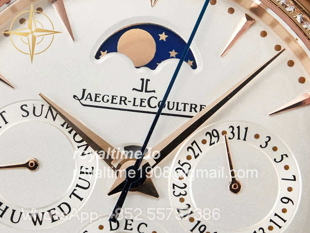 Jaeger-LeCoultre Master Ultra Thin Perpetual Calendar RG V9F White Dial Diamonds Bezel on Black Leather Strap A868 V2 - Image 9