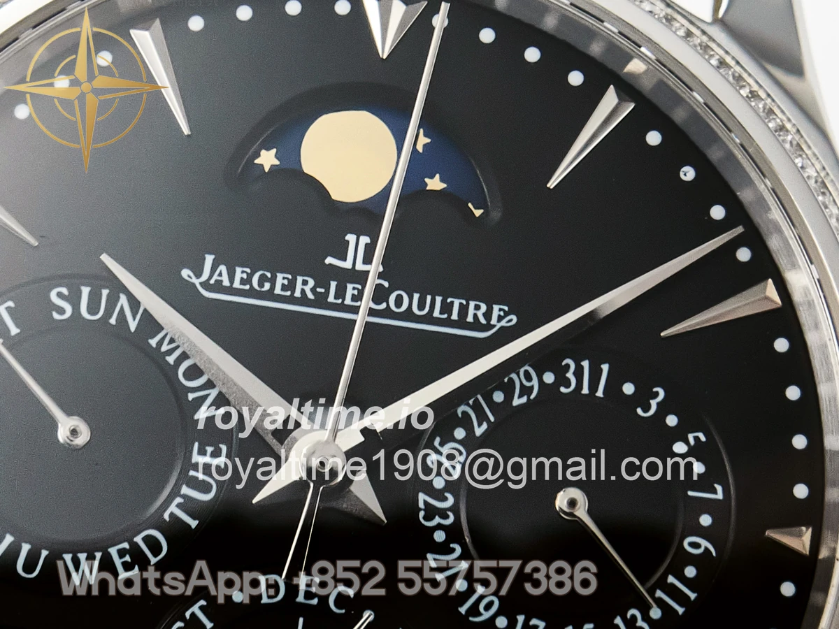 Jaeger-LeCoultre Master Ultra Thin Perpetual Calendar SS V9F Black Dial Diamonds Bezel on Black Leather Strap A868 V2 - Image 9