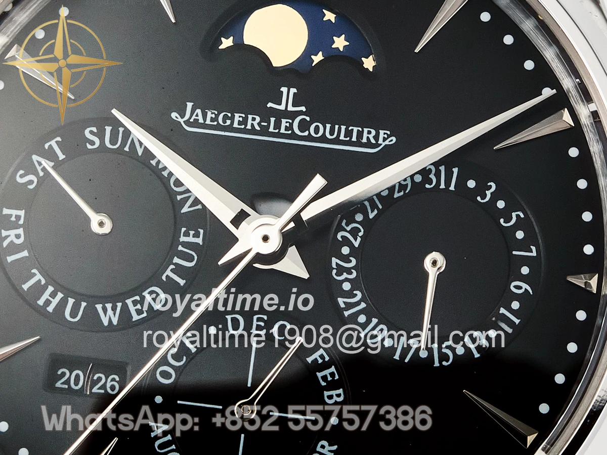 Jaeger-LeCoultre Master Ultra Thin Perpetual Calendar SS V9F Black Dial on Black Leather Strap A868 V2 - Image 9