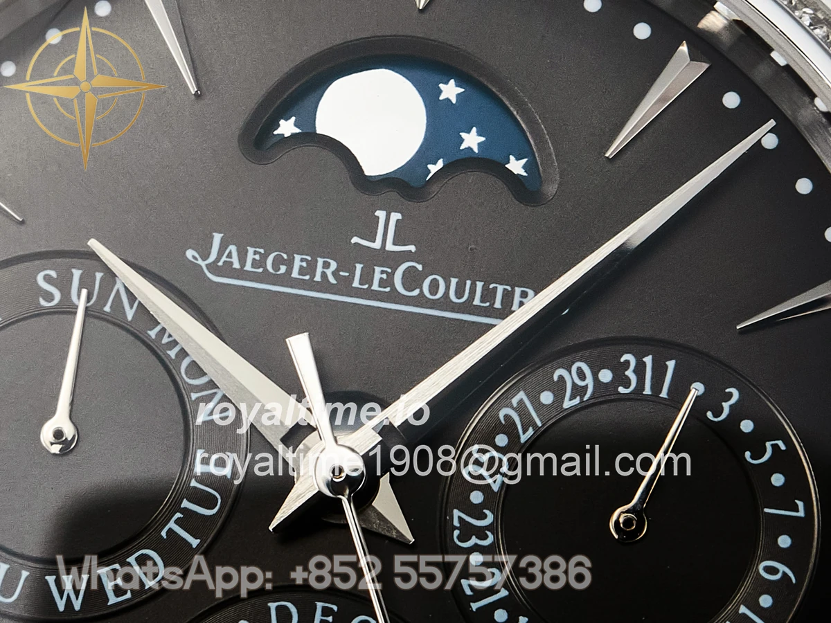 Jaeger-LeCoultre Master Ultra Thin Perpetual Calendar SS V9F Gray Dial Diamonds Bezel on Black Leather Strap A868 V2 - Image 9
