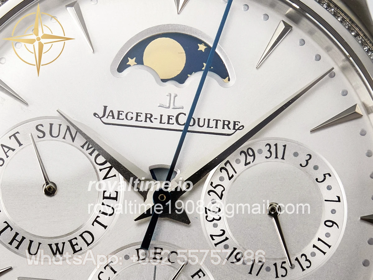 Jaeger-LeCoultre Master Ultra Thin Perpetual Calendar SS V9F White Dial Diamonds Bezel on Black Leather Strap A868 V2 - Image 9