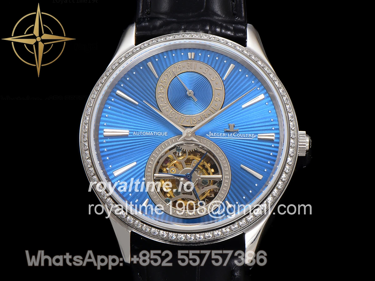 Jaeger-LeCoultre Master Ultra Thin Tourbillon Blue Dial with Diamond Bezel in White Gold - Image 9