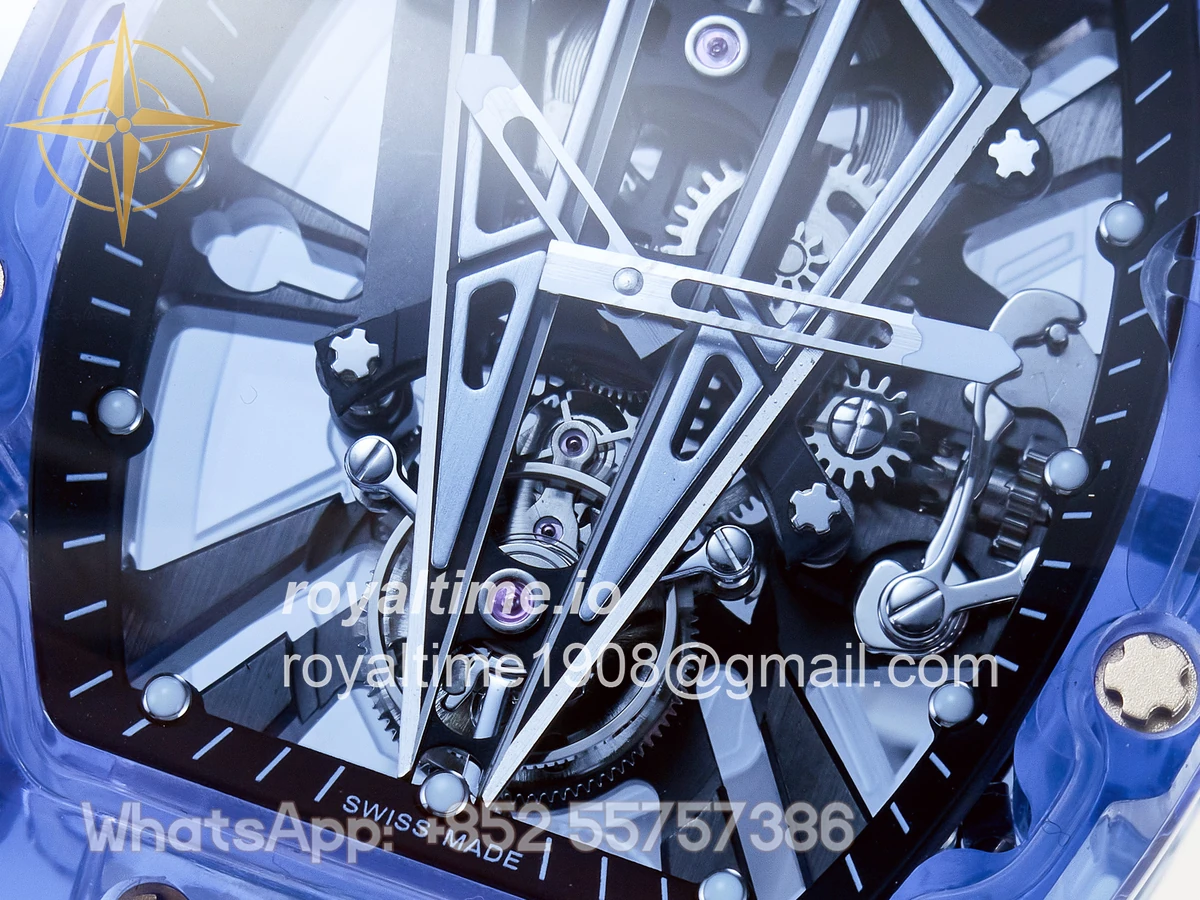 Richard Mille RM27-03 Blue Transparent Tourbillon MSF Skull Dial on White Rubber Strap - Image 9