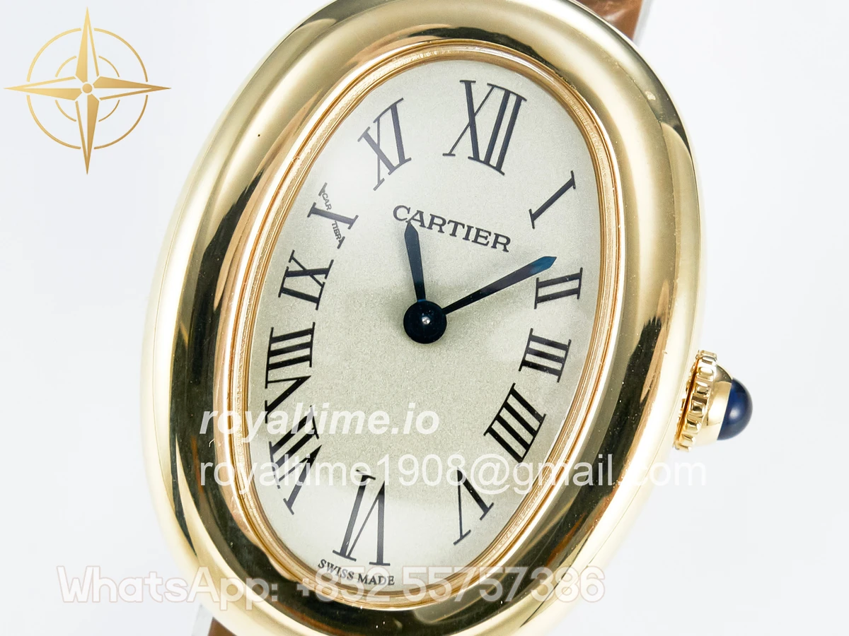 Cartier Baignoire De Cartier YG DRF Silver Dial on Brown Leather Strap Swiss Quartz - Image 9
