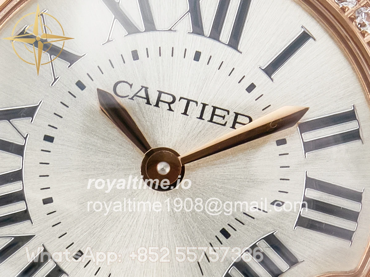 Cartier Ballon Blanc De Cartier 30mm RG DRF Silvered Texture Dial Diamonds Bezel on Black Leather Strap Ronda Quartz - Image 9