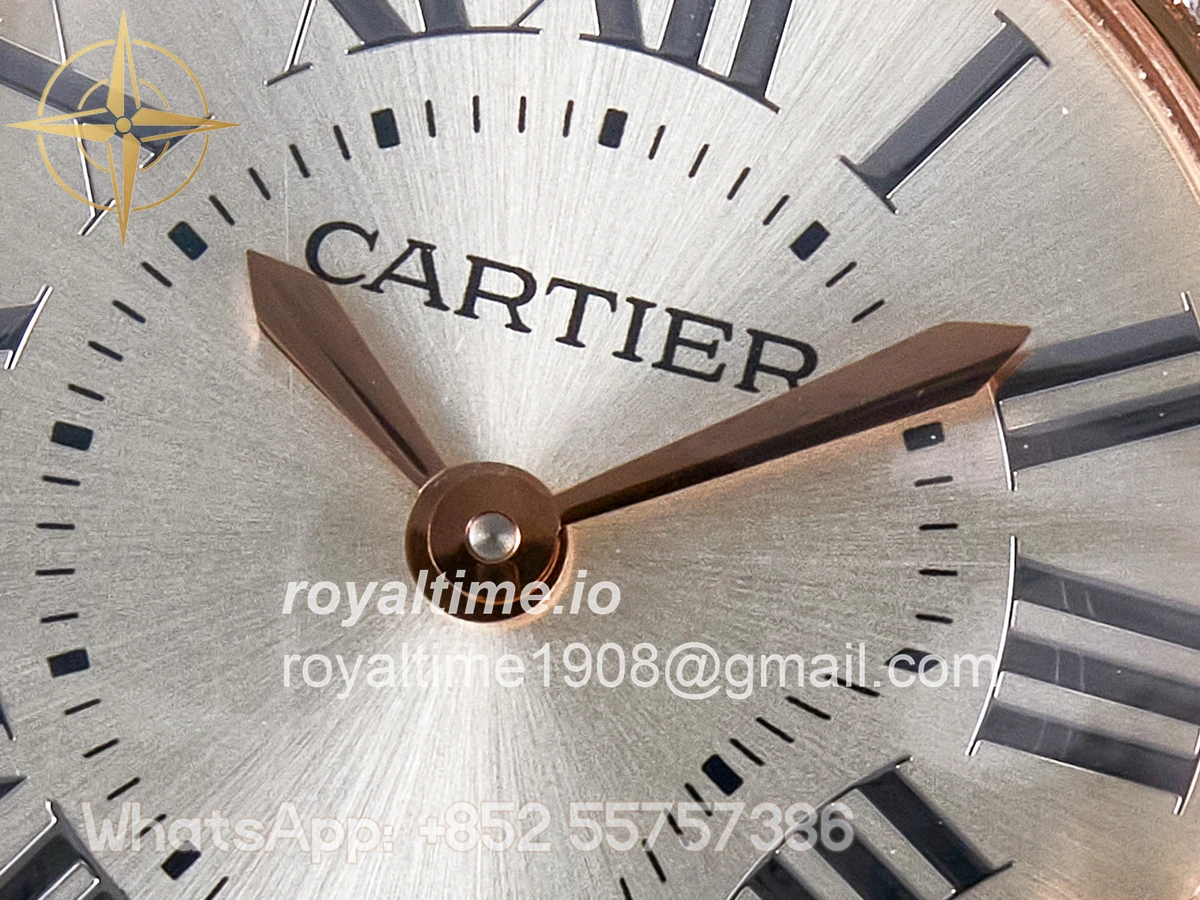Cartier Ballon Blanc De Cartier 30mm RG DRF Silvered Texture Dial Diamonds Bezel on Green Leather Strap Ronda Quartz - Image 9