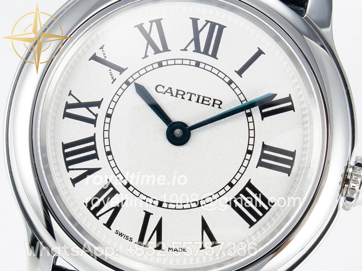 Cartier Ronde De Cartier 29mm DRF Sandblasted Silver-Plated White Dial on Black Leather Strap Ronda Quartz - Image 9