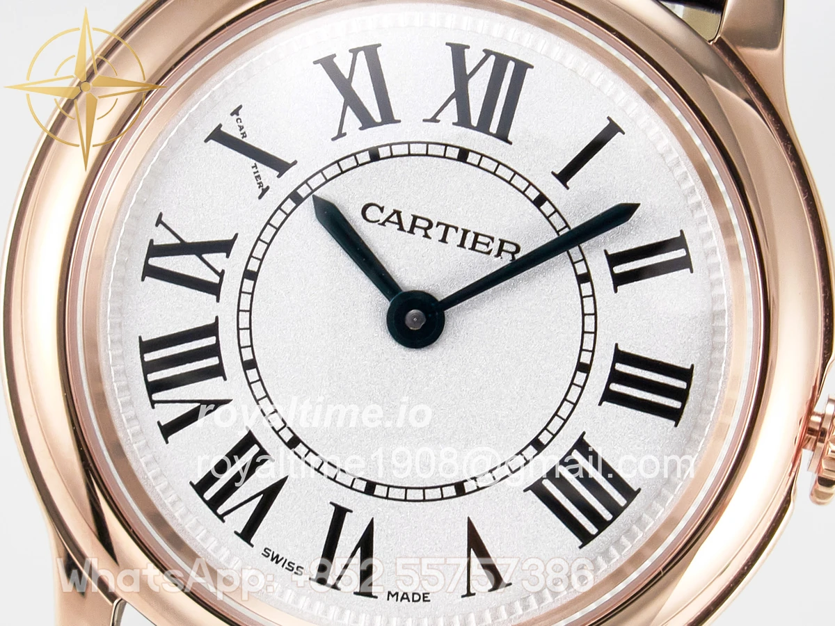 Cartier Ronde De Cartier 29mm RG DRF Sandblasted Silver-Plated White Dial on Black Leather Strap Ronda Quartz - Image 9