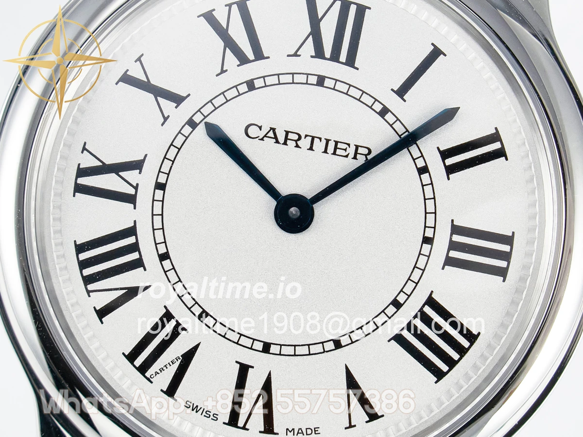 Cartier Ronde De Cartier 36mm DRF Sandblasted Silver-Plated White Dial on Black Leather Strap Ronda Quartz - Image 9