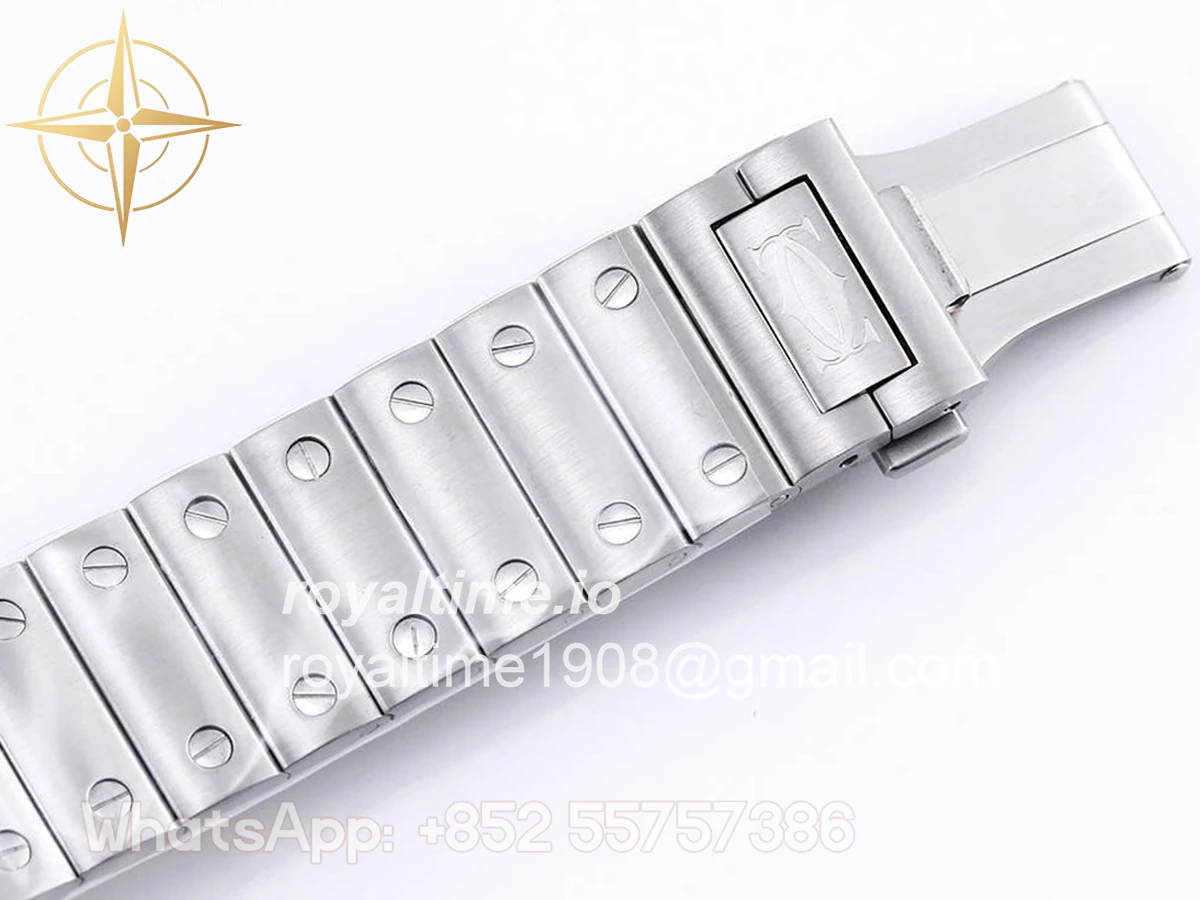 Cartier Santos De Cartier Watch Skeleton Dial Green Marker with Diamond Bezel in Steel - Image 9