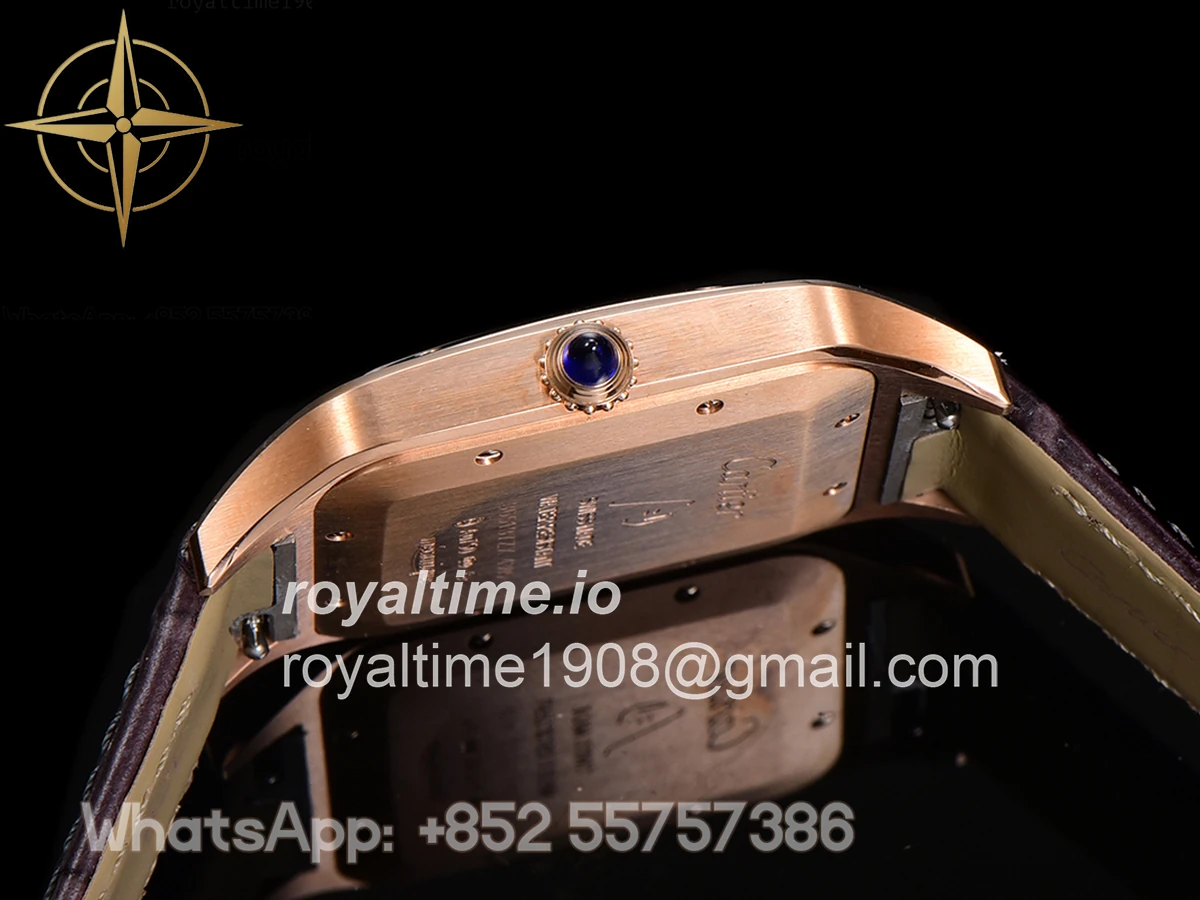 Cartier Santos-Dumont (Extra-Large) Silver Dial in Rose Gold on Purple Leather Strap Ref. WGSA0032 - Image 9