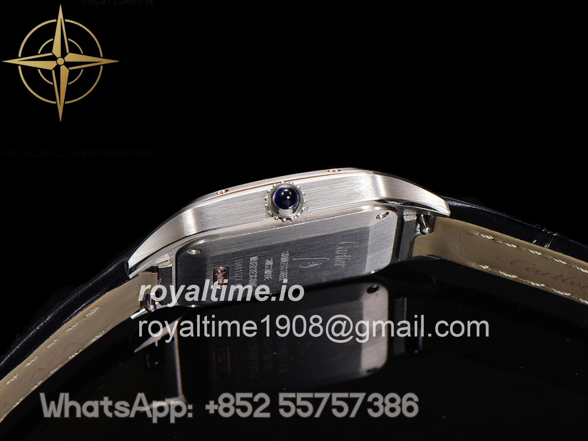 Cartier Santos-Dumont (Extra-Large) Silver Dial in Steel/Rose Gold on Black Leather Strap Ref. W2SA0017 - Image 9