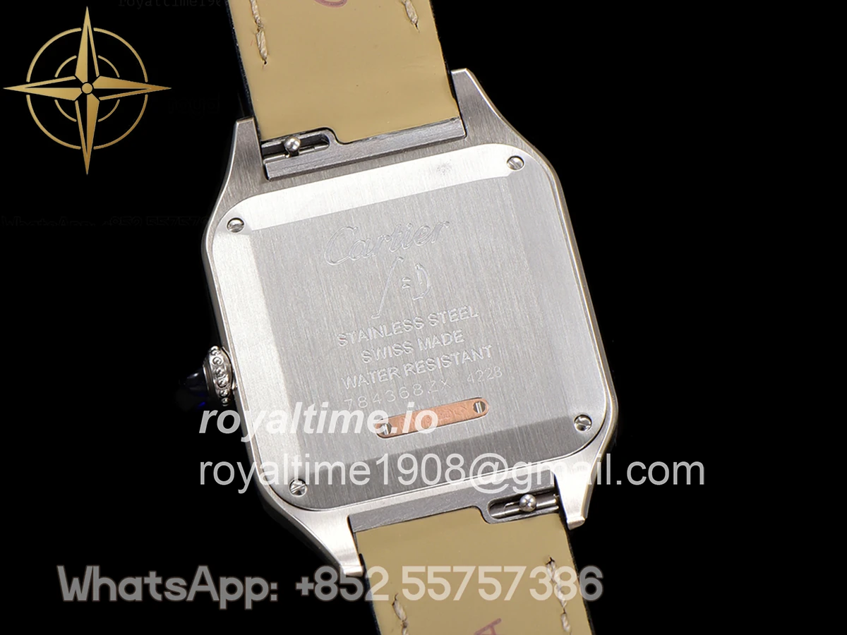 Cartier Santos-Dumont (Large) Silver Dial in Steel/Rose Gold on Black Leather Strap Ref. W2SA0011 - Image 9