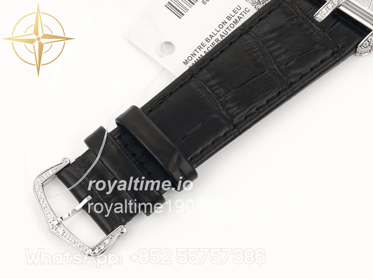 Cartier Tank Asymetrique Watch with Diamond Bezel on Steel in Black Leather Strap - Image 9