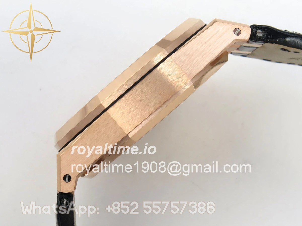 Audemars Piguet Royal Oak Chrono 26240 RG DDF Black Dial on Black Leather Strap DD4401 Gain Weight (SW Dial) - Image 9