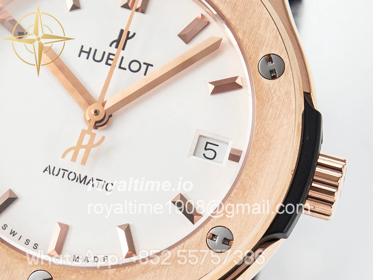 Hublot Classic Fusion 38mm RG JJF White Dial on Black Gummy Leather Strap - Image 10