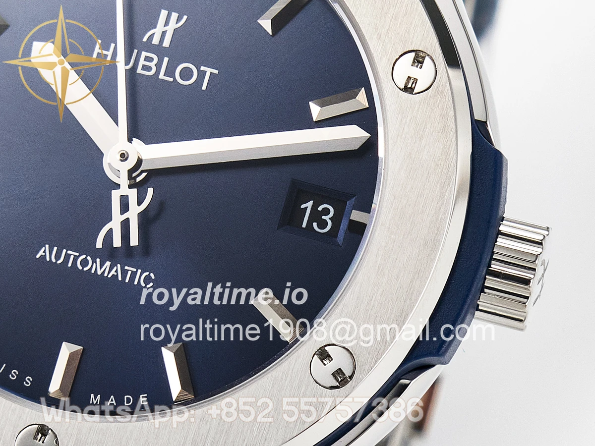 Hublot Classic Fusion 38mm SS JJF Blue Dial on Blue Gummy Leather Strap - Image 10