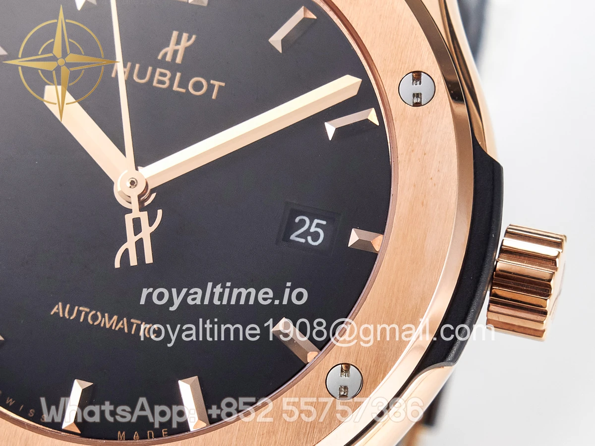 Hublot Classic Fusion 42mm RG JJF Black Dial on Black Gummy Leather Strap - Image 10
