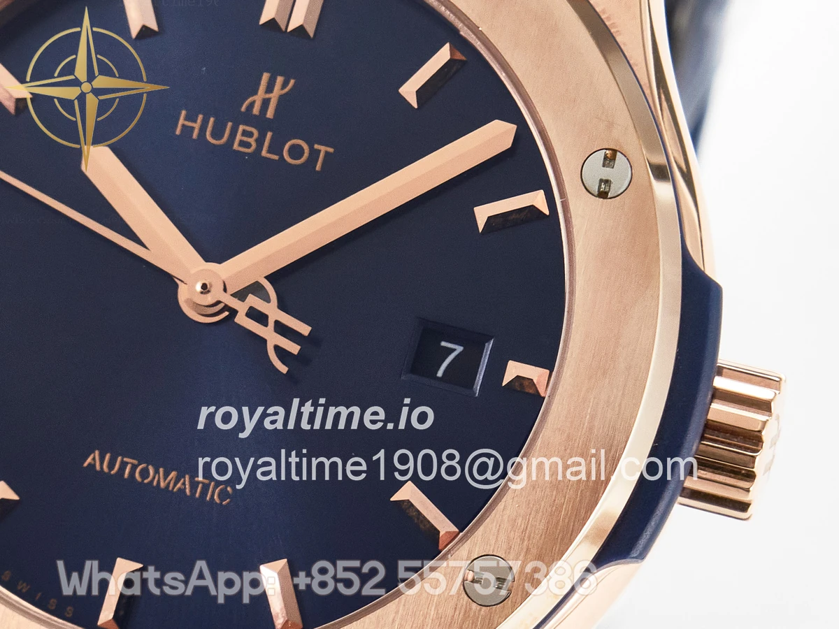 Hublot Classic Fusion 42mm RG JJF Blue Dial on Blue Gummy Leather Strap - Image 10