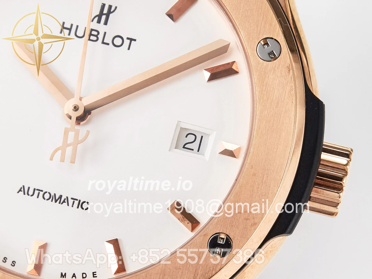 Hublot Classic Fusion 42mm RG JJF White Dial on Black Gummy Leather Strap - Image 10