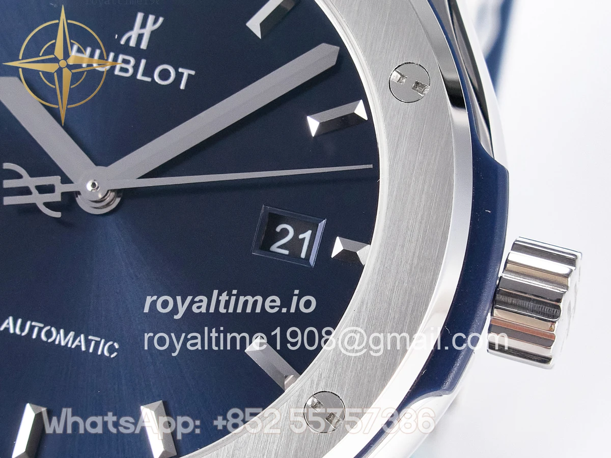 Hublot Classic Fusion 42mm SS JJF Blue Dial on Blue Gummy Leather Strap - Image 10