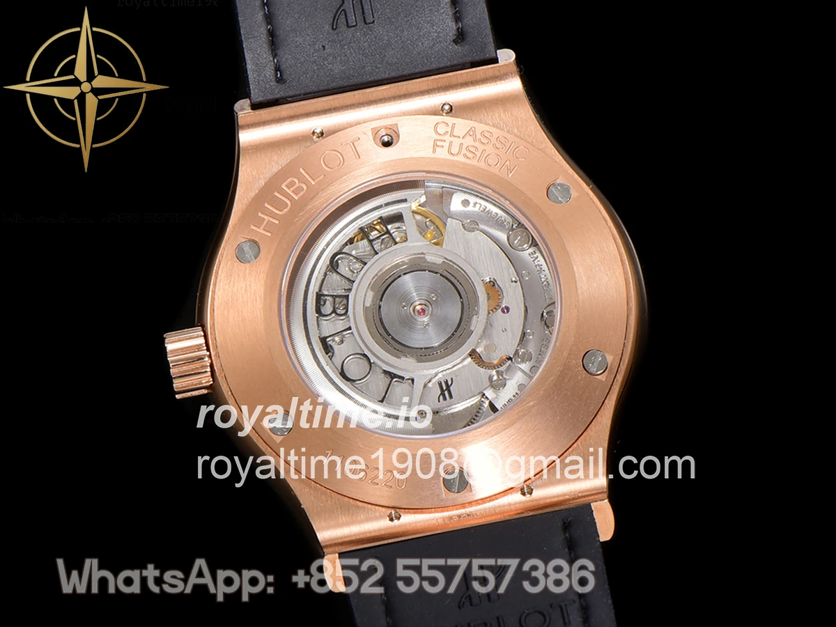 Hublot Classic Fusion Automatic 42mm Diamond Paved Dial in Rose Gold on Blue Leather Strap - Image 10