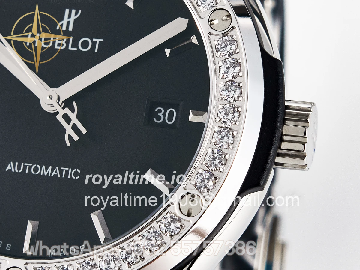 Hublot Classic Fusion Bang 42mm HBF Black Dial Diamonds Bezel on Black Rubber Strap A2892 - Image 10