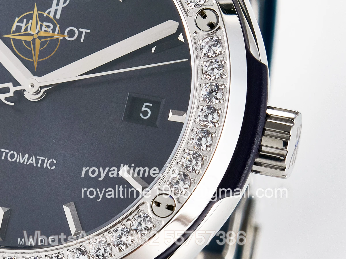 Hublot Classic Fusion Bang 42mm HBF Blue Dial Diamonds Bezel on Blue Rubber Strap A2892 - Image 10