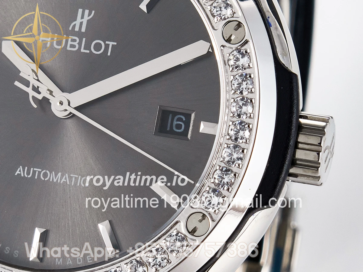 Hublot Classic Fusion Bang 42mm HBF Gray Dial Diamonds Bezel on Gray Leather Strap A2892 - Image 10