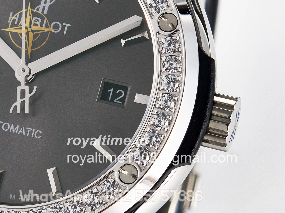 Hublot Classic Fusion Bang 42mm HBF Gray Dial Diamonds Bezel on Gray Rubber Strap A2892 - Image 10