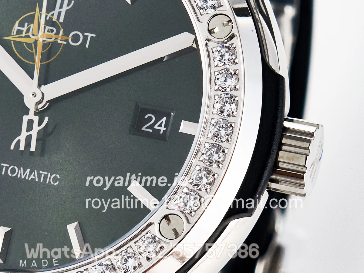 Hublot Classic Fusion Bang 42mm HBF Green Dial Diamonds Bezel on Green Leather Strap A2892 - Image 10