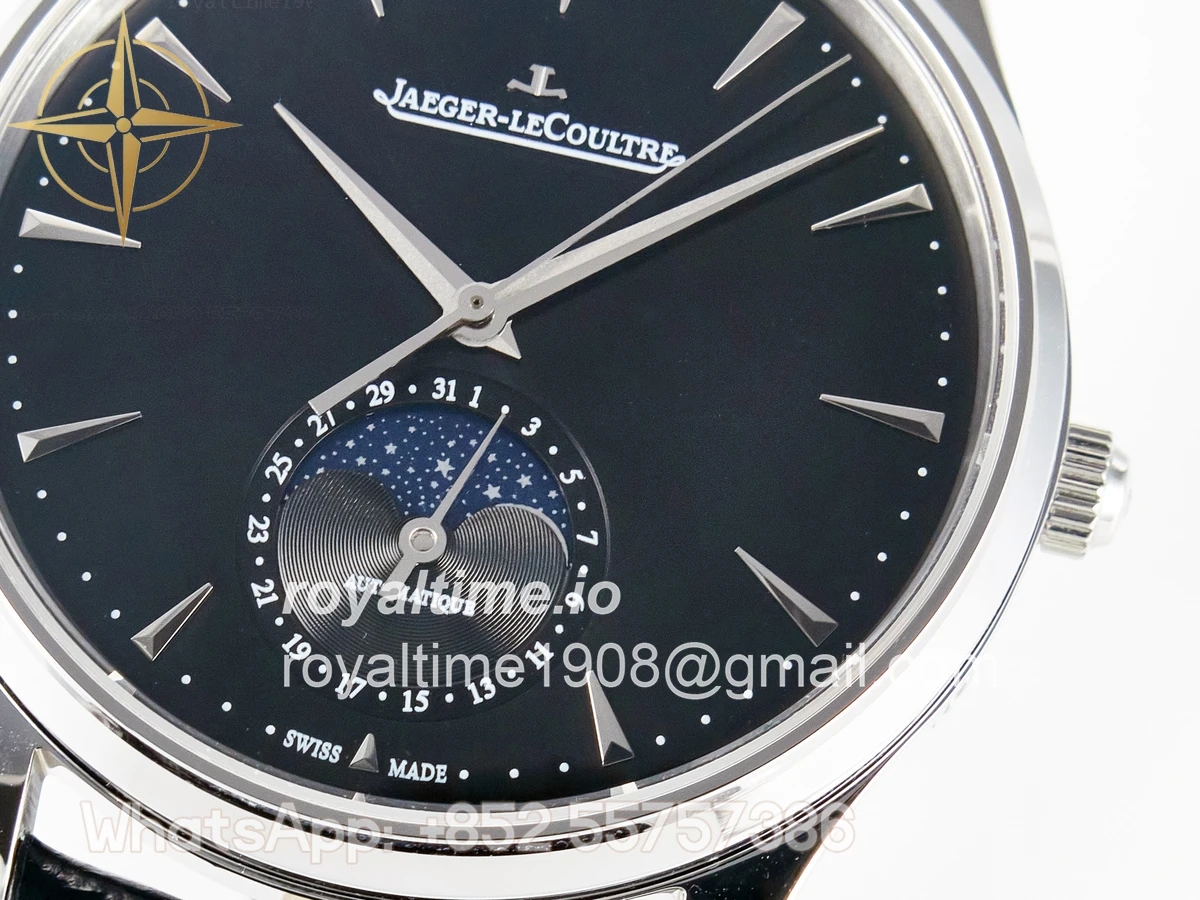 Jaeger-LeCoultre Master Ultra Thin Moon 1368420 SS Z+F Black Dial on Black Leather Strap SA925 - Image 10