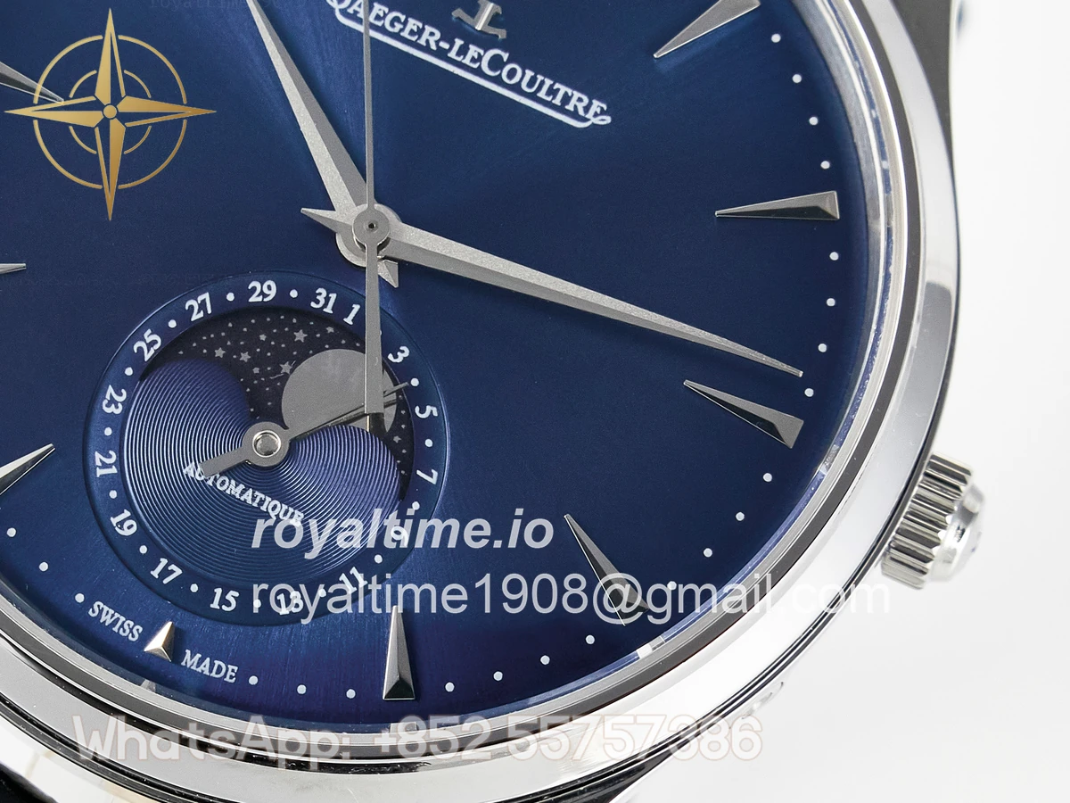 Jaeger-LeCoultre Master Ultra Thin Moon 1368420 SS Z+F Blue Dial on Black Leather Strap SA925 - Image 10