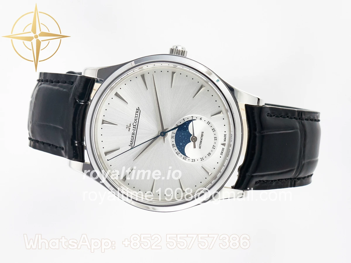 Jaeger-LeCoultre Master Ultra Thin Moon 1368420 SS Z+F White Dial on Black Leather Strap SA925 - Image 10