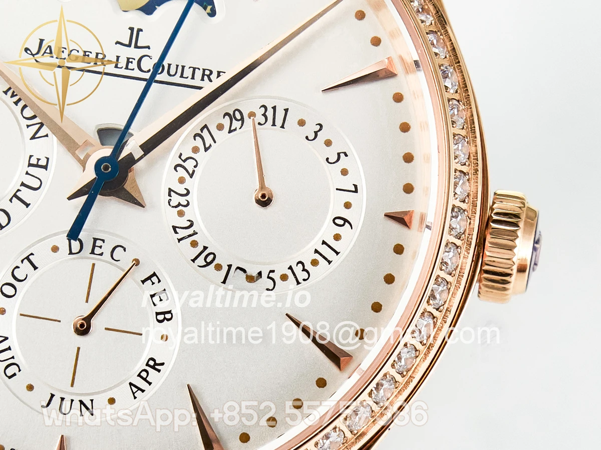 Jaeger-LeCoultre Master Ultra Thin Perpetual Calendar RG V9F White Dial Diamonds Bezel on Black Leather Strap A868 V2 - Image 10