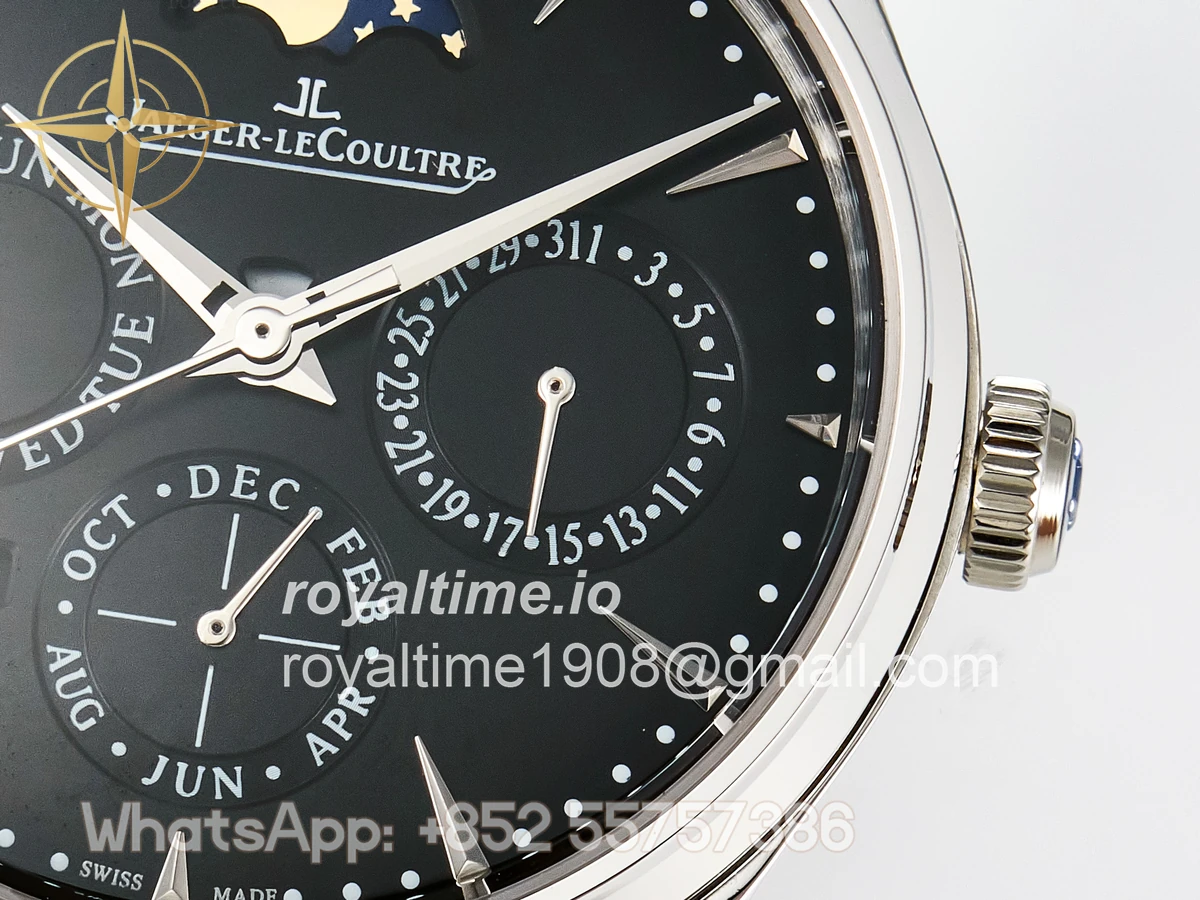 Jaeger-LeCoultre Master Ultra Thin Perpetual Calendar SS V9F Black Dial on Black Leather Strap A868 V2 - Image 10