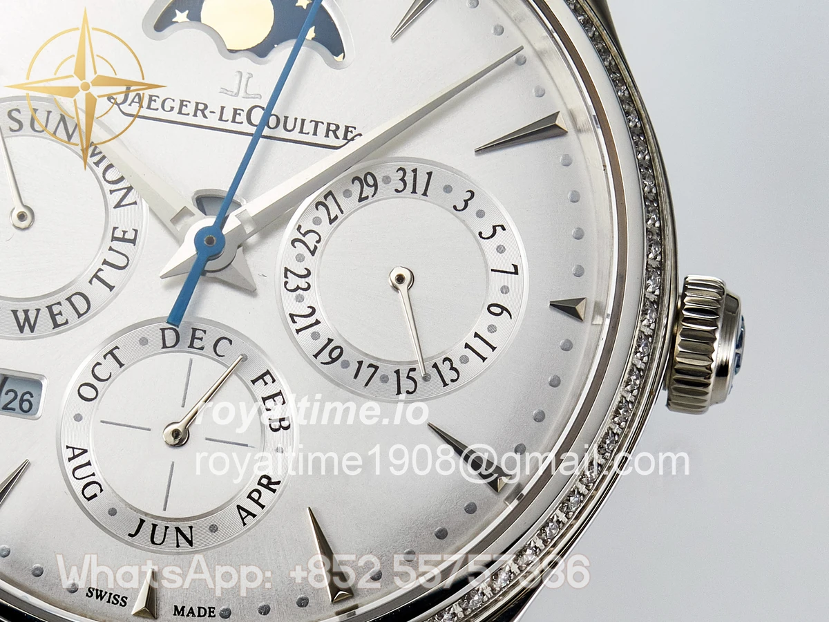 Jaeger-LeCoultre Master Ultra Thin Perpetual Calendar SS V9F White Dial Diamonds Bezel on Black Leather Strap A868 V2 - Image 10