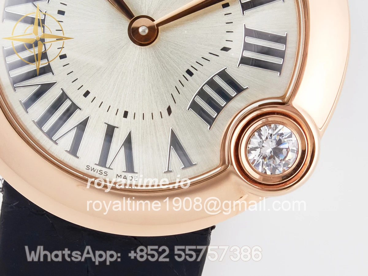 Cartier Ballon Blanc De Cartier 30mm RG DRF Silvered Texture Dial on Black Leather Strap Ronda Quartz - Image 10