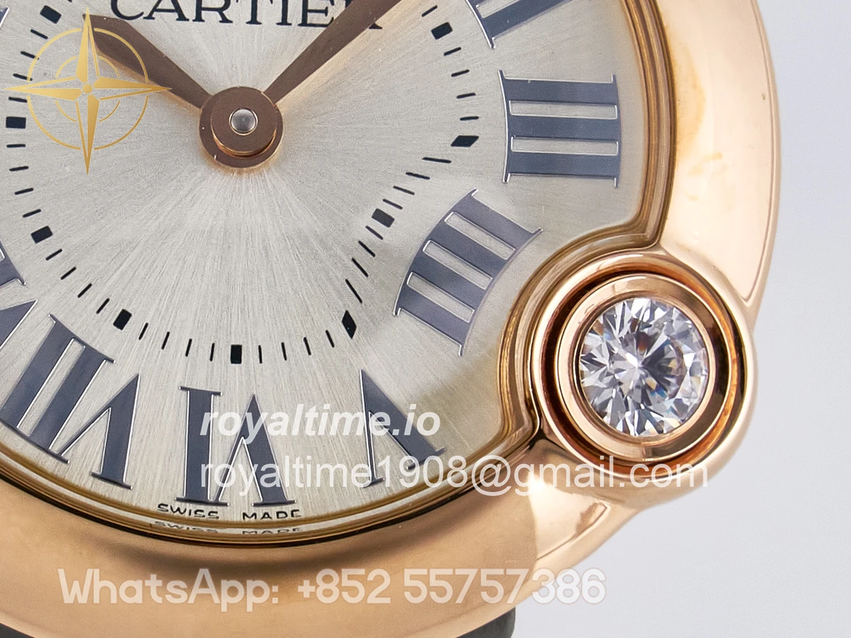Cartier Ballon Blanc De Cartier 30mm RG DRF Silvered Texture Dial on Green Leather Strap Ronda Quartz - Image 10